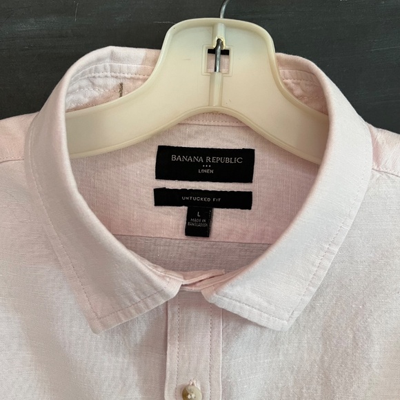 Mens Banana Republic Pink Linen Dress Shirt, Size L - Picture 3 of 11